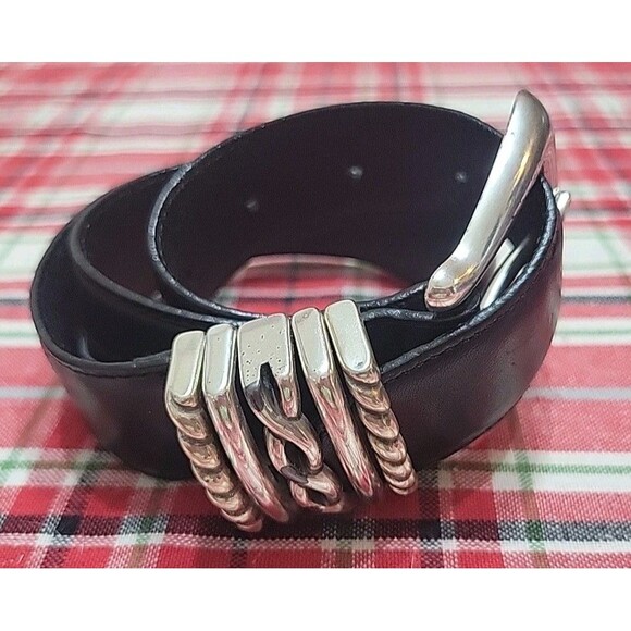 Brighton Black Leather Belt Silver Buckle Vintage Size Small 35603 main image 8